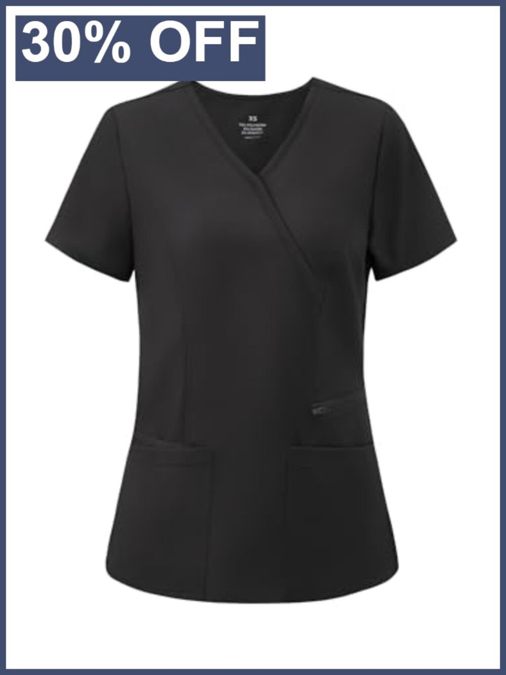 Women's Medical Scrub Top Mock Wrap V-Neck 3-Pocket Uniform Blouse